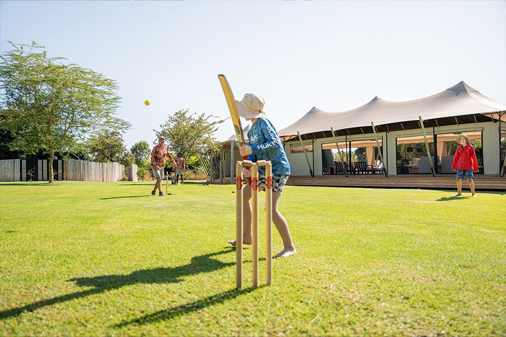 A game of cricket outside the main area